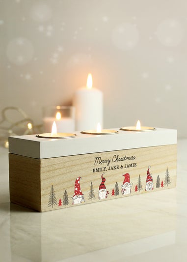 Personalised Memento Company Brown Gonk Christmas Triple Tea Light Box