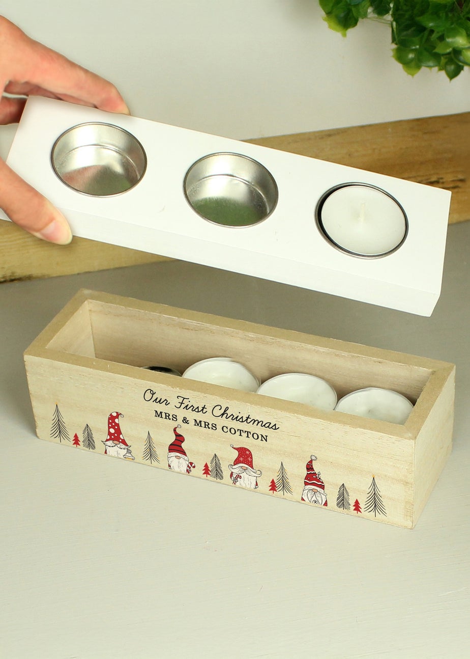 Personalised Memento Company Brown Gonk Christmas Triple Tea Light Box