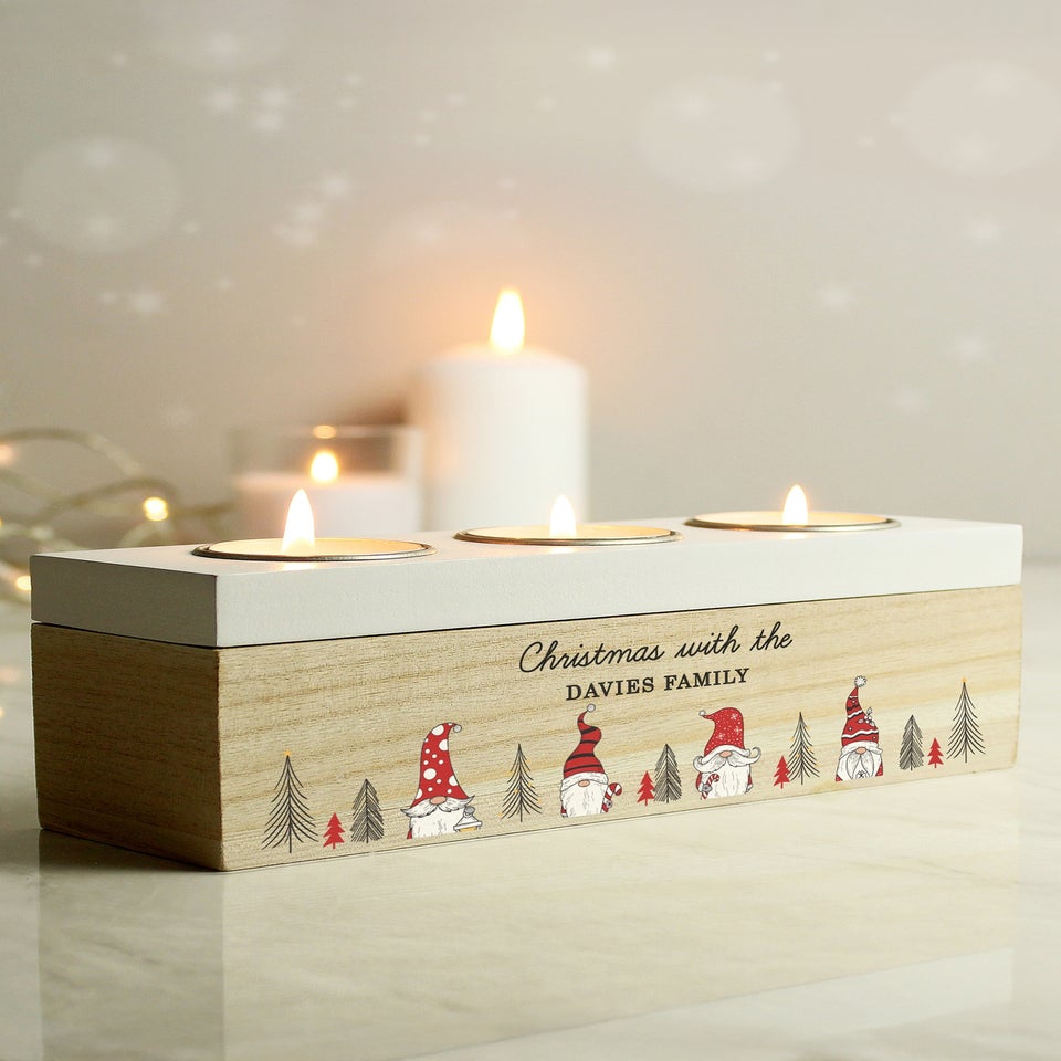 Personalised Memento Company Brown Gonk Christmas Triple Tea Light Box