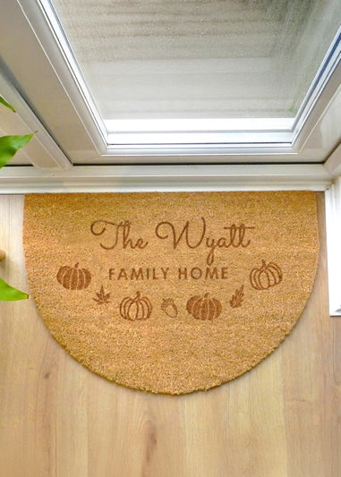 Personalised Memento Company Brown Pumpkin Half Moon Doormat