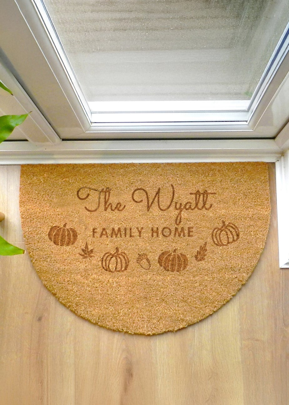 Personalised Memento Company Brown Pumpkin Half Moon Doormat