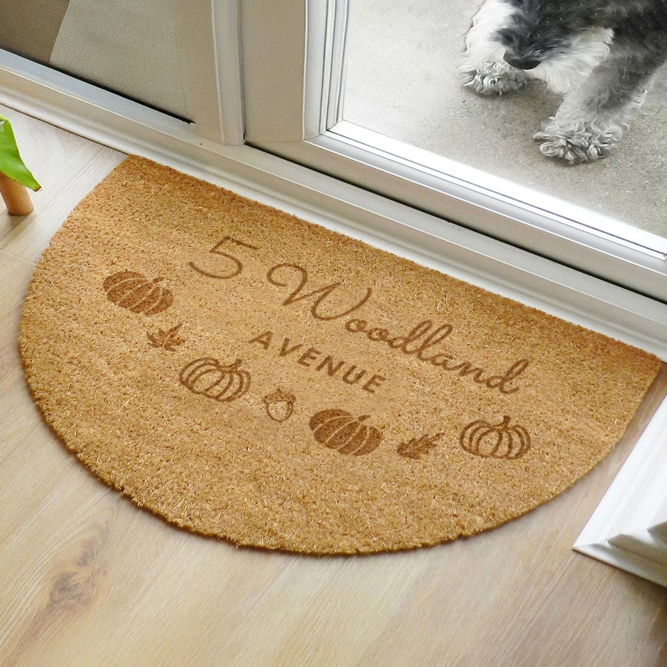Personalised Memento Company Brown Pumpkin Half Moon Doormat