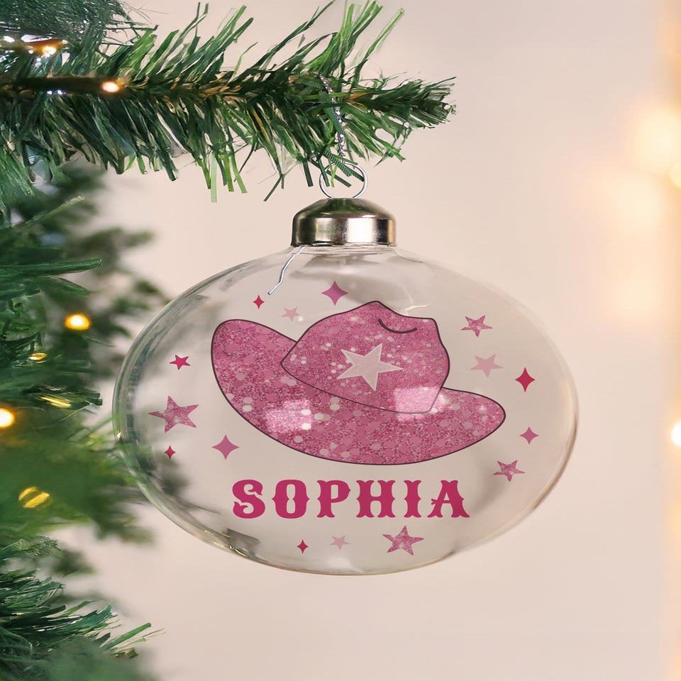 Personalised Memento Company Clear Cowgirl Hat Christmas Bauble