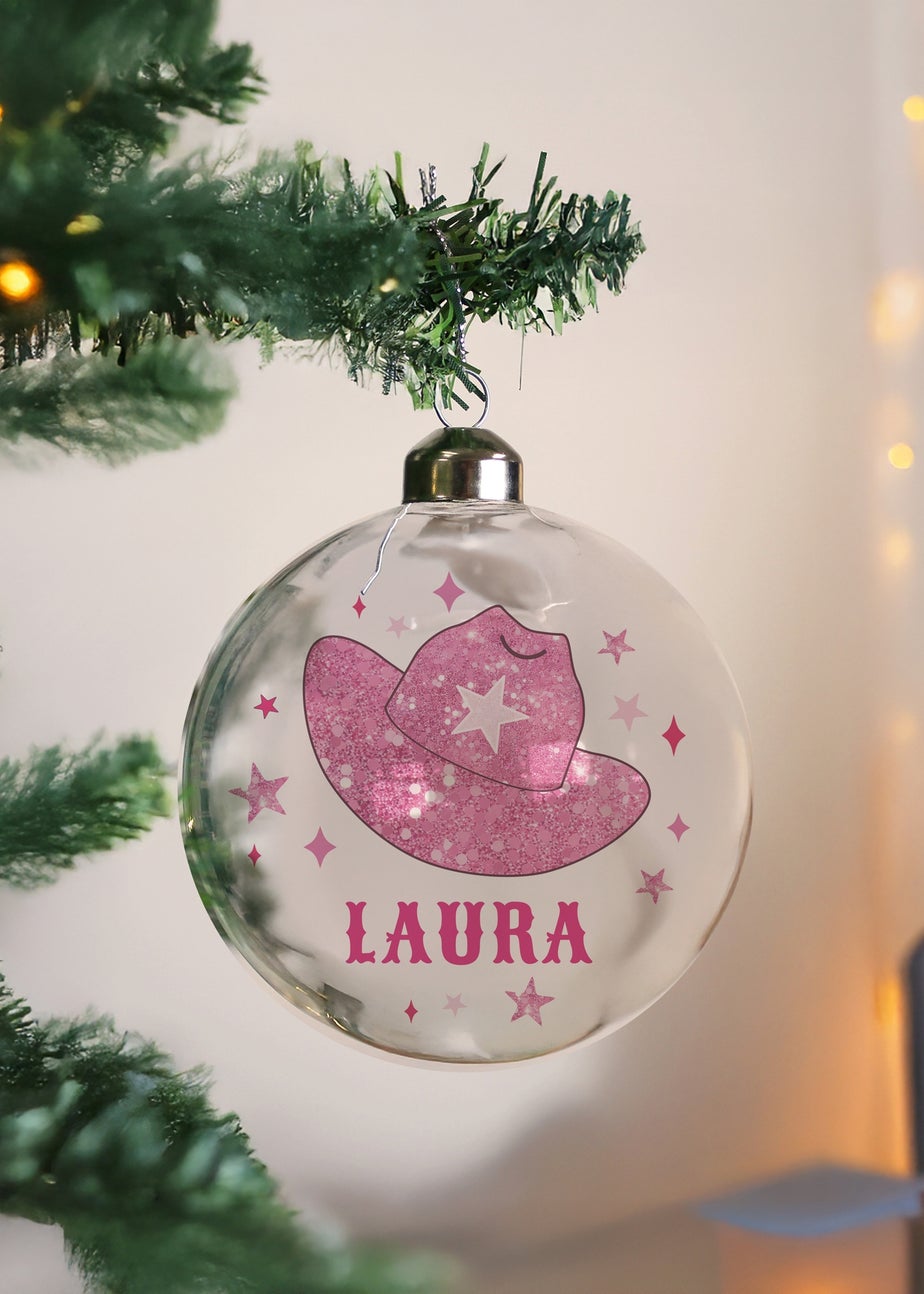 Personalised Memento Company Clear Cowgirl Hat Christmas Bauble
