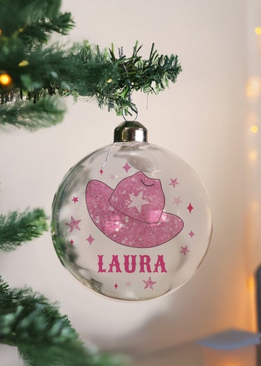 Personalised Memento Company Clear Cowgirl Hat Christmas Bauble