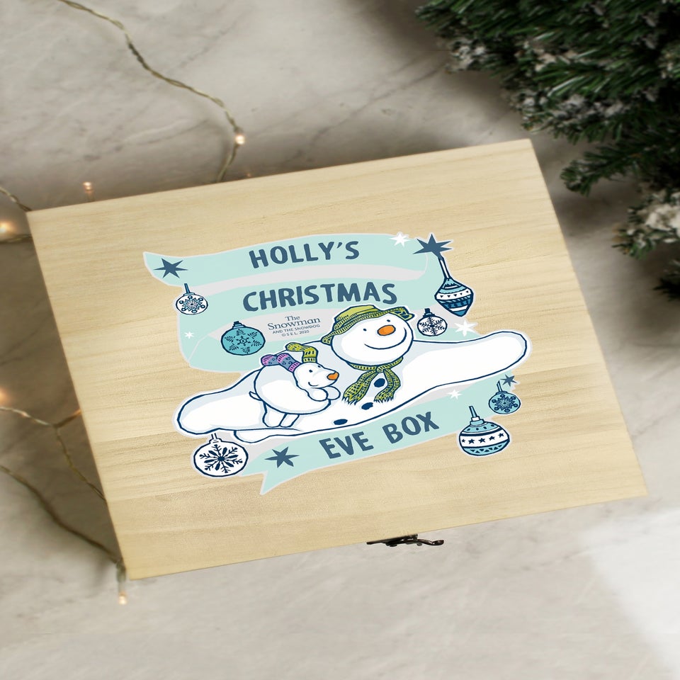 Personalised Memento Company Brown The Snowman & The Snowdog Large Wooden Christmas Eve Box