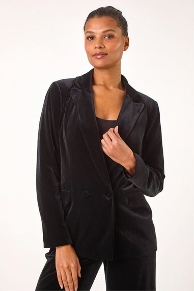 Roman Black Velvet Double Breasted Blazer
