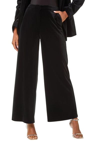 Roman Black Velvet Wide Leg Pocket Stretch Trouser