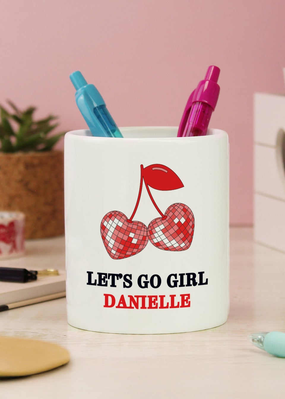 Personalised Memento Company White Cherry Make Up Brush Holder