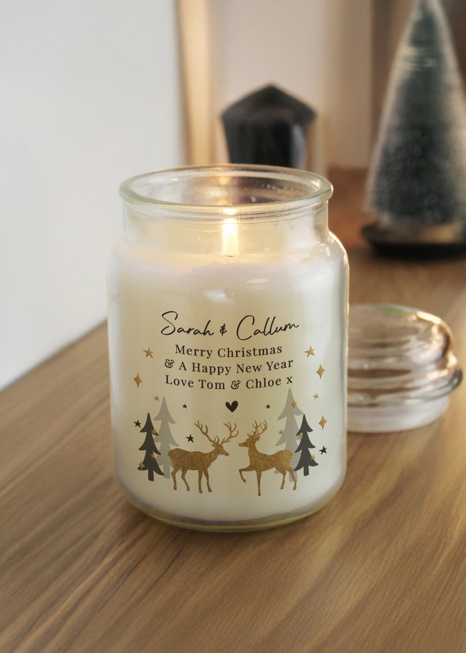 Personalised Memento Company White Christmas Reindeer Large Candle Jar