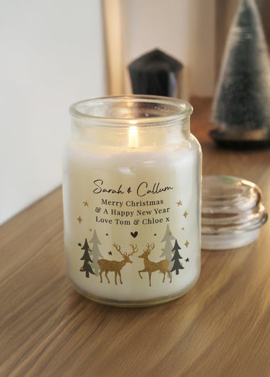 Personalised Memento Company White Christmas Reindeer Large Candle Jar