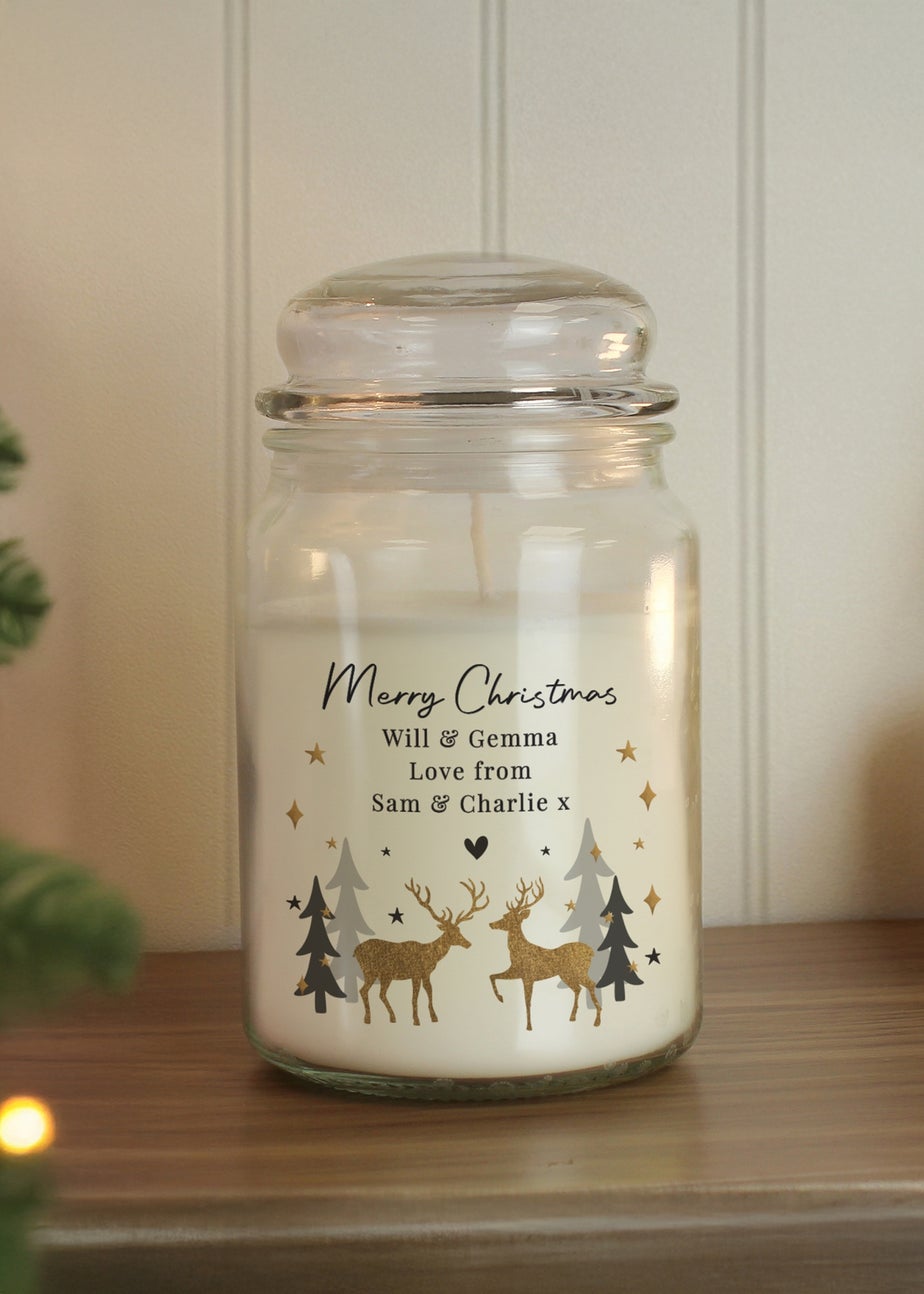 Personalised Memento Company White Christmas Reindeer Large Candle Jar