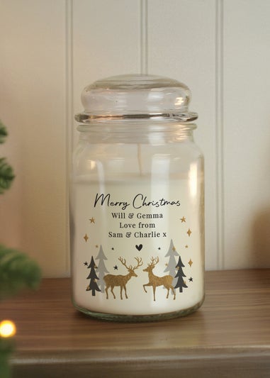 Personalised Memento Company White Christmas Reindeer Large Candle Jar
