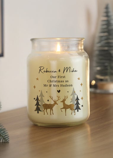 Personalised Memento Company White Christmas Reindeer Large Candle Jar