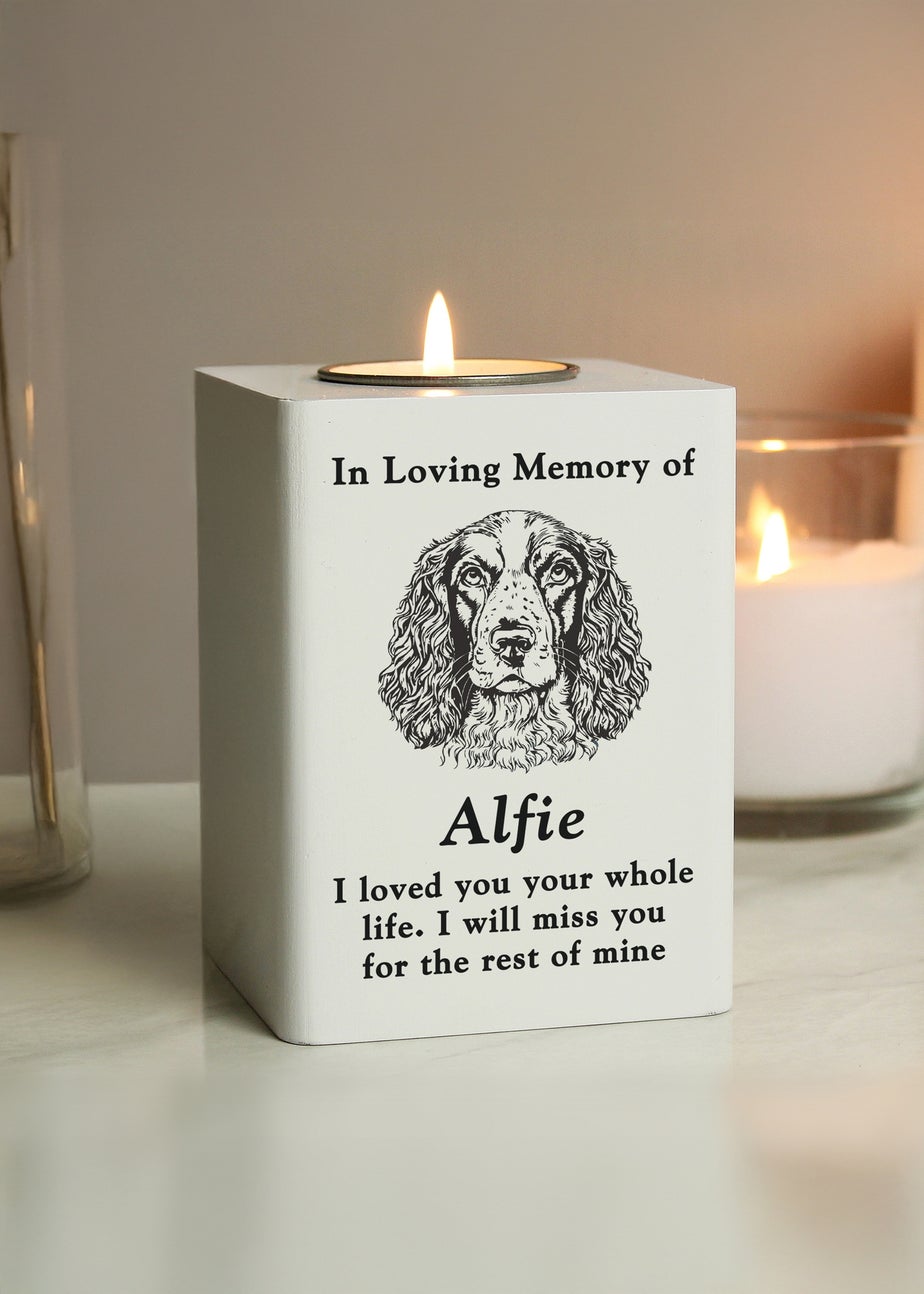 Personalised Memento Company White Dog Breed Memorial Tealight Holder