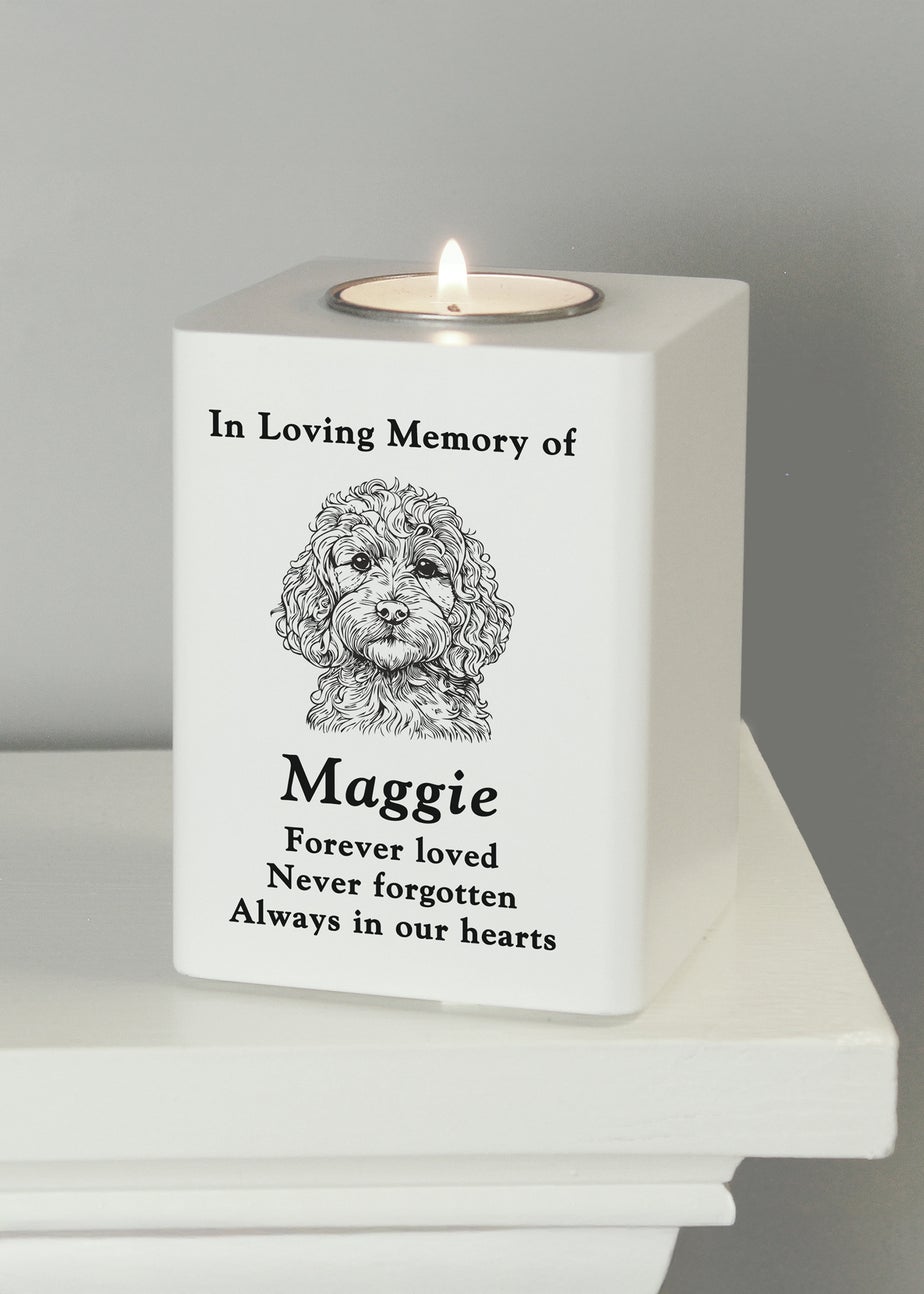 Personalised Memento Company White Dog Breed Memorial Tealight Holder