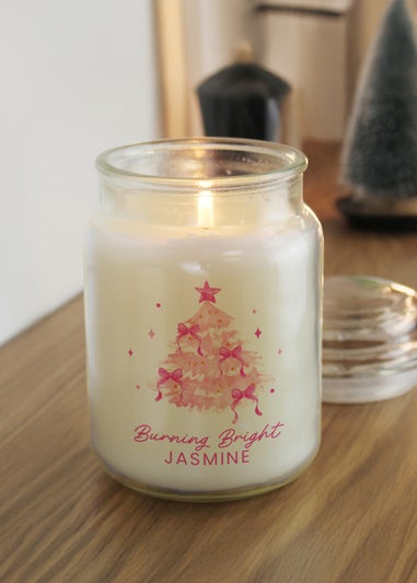 Personalised Memento Company White Pink Christmas Tree Large Candle Jar