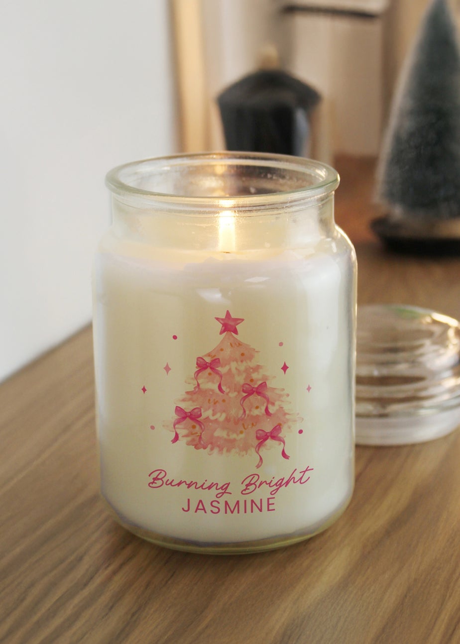 Personalised Memento Company White Pink Christmas Tree Large Candle Jar