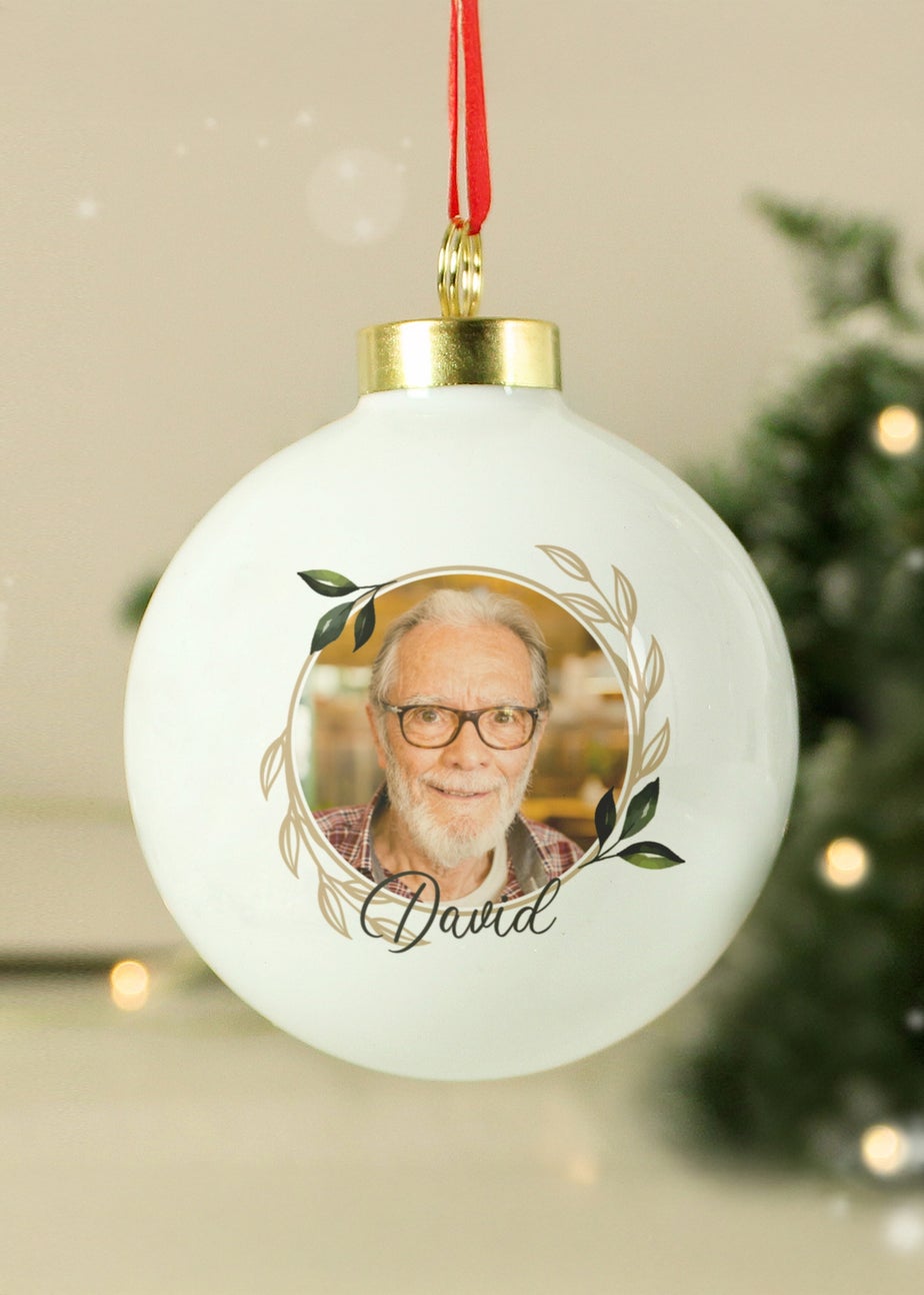 Personalised Memento Company White Photo Upload Memorial Bauble
