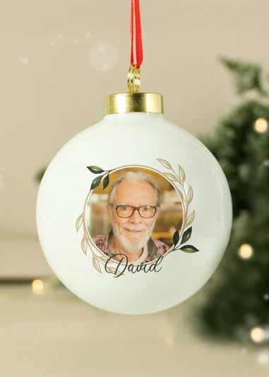 Personalised Memento Company White Photo Upload Memorial Bauble