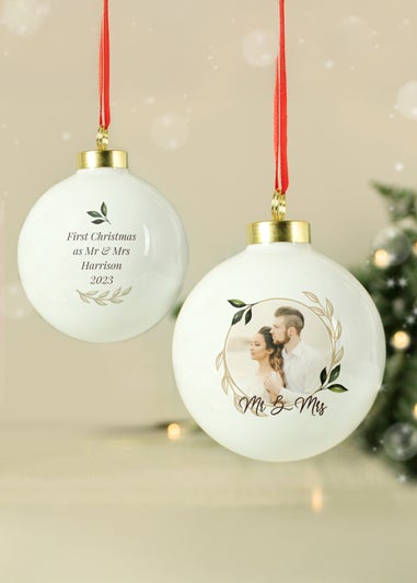 Personalised Memento Company White Photo Upload Memorial Bauble