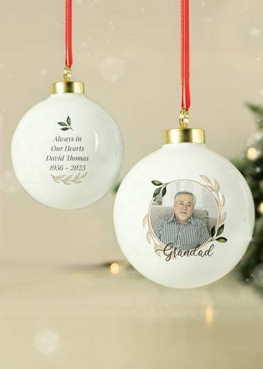 Personalised Memento Company White Photo Upload Memorial Bauble