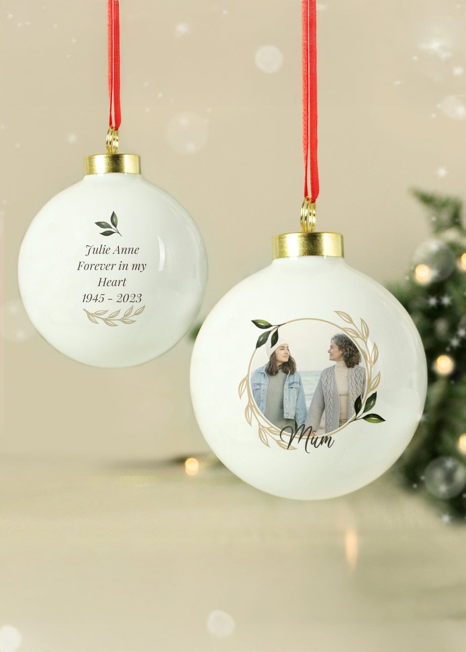 Personalised Memento Company White Photo Upload Memorial Bauble