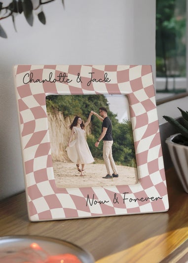 Personalised Memento Company White Pink Checkerboard Ceramic 4x4 Frame