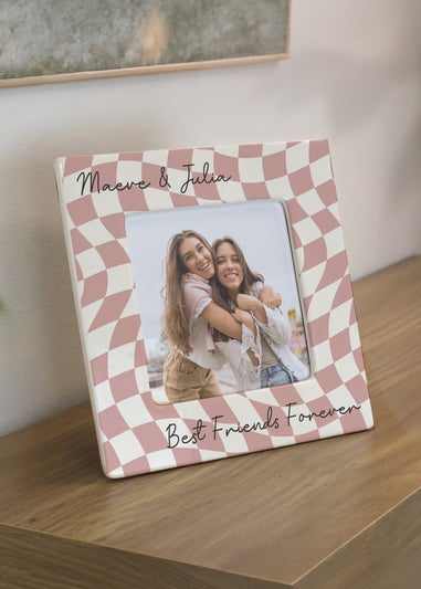 Personalised Memento Company White Pink Checkerboard Ceramic 4x4 Frame