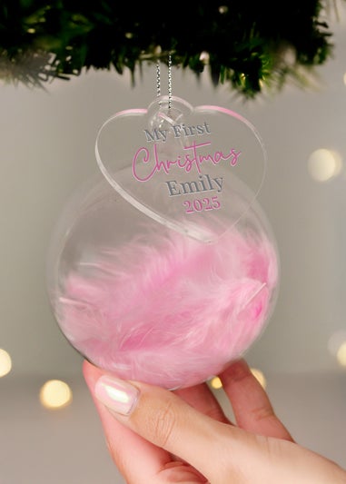 Personalised Memento Company Pink My 1st Christmas Feather Bauble