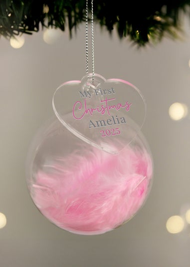 Personalised Memento Company Pink My 1st Christmas Feather Bauble