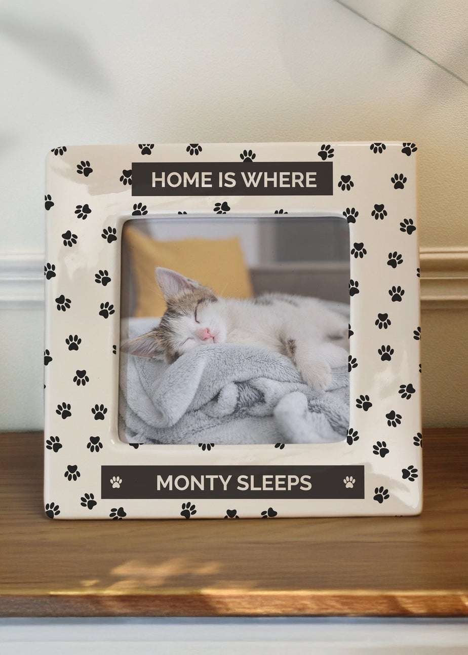Personalised Memento Company White Pet Paw Print Ceramic 4x4 Frame