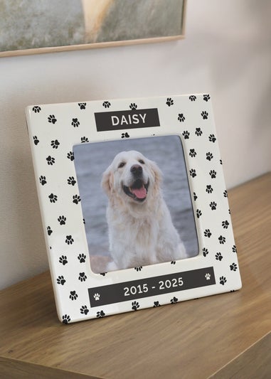 Personalised Memento Company White Pet Paw Print Ceramic 4x4 Frame