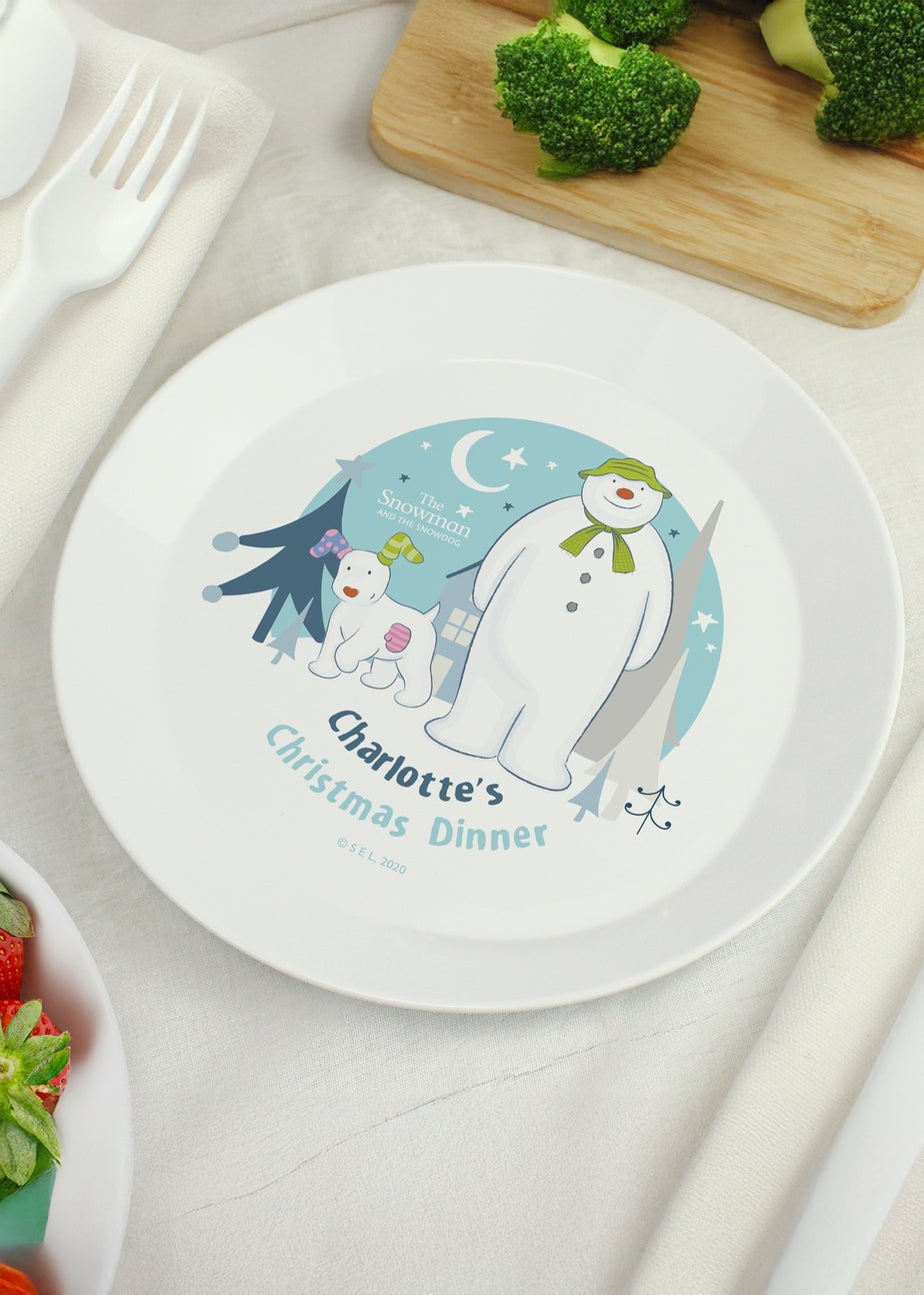 Personalised Memento Company White The Snowman and the Snowdog Plastic Plate