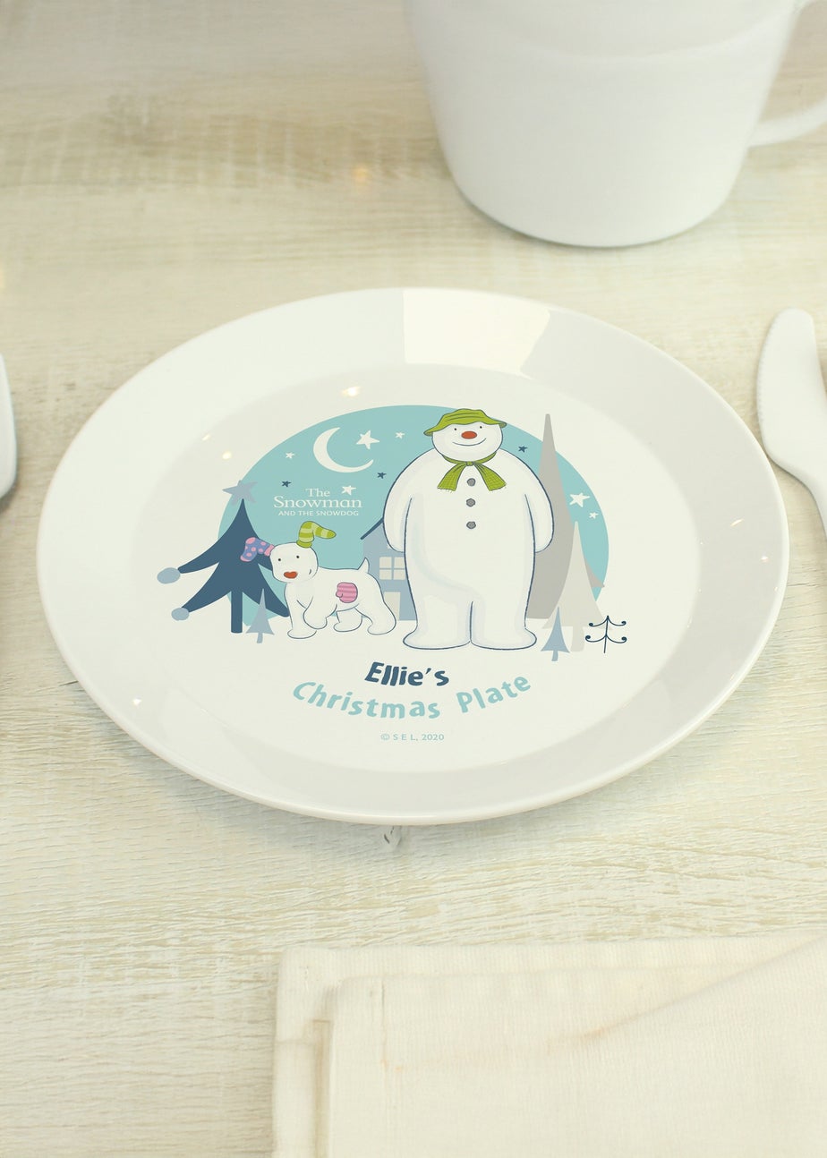 Personalised Memento Company White The Snowman and the Snowdog Plastic Plate