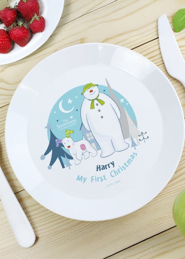 Personalised Memento Company White The Snowman and the Snowdog Plastic Plate