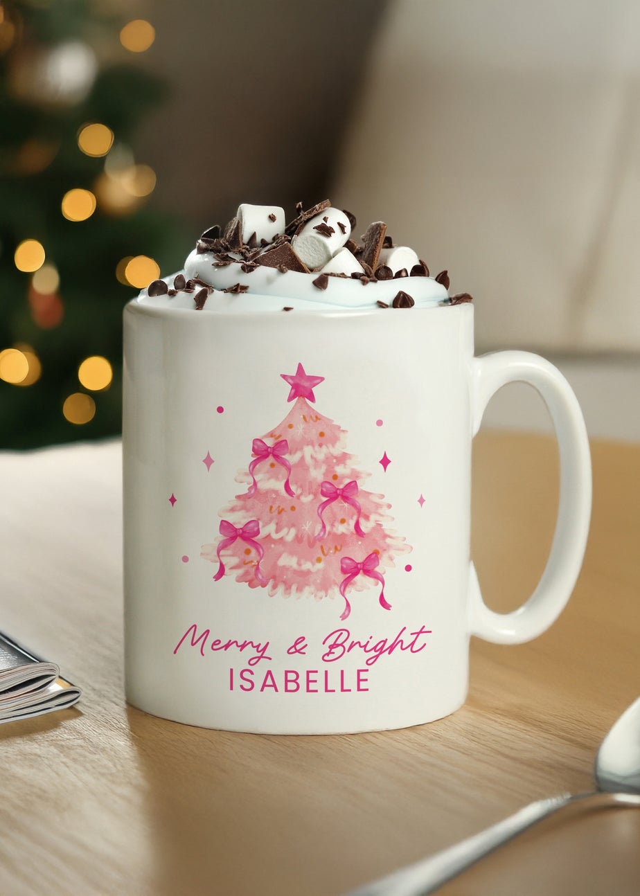 Personalised Memento Company White Pink Christmas Tree Mug