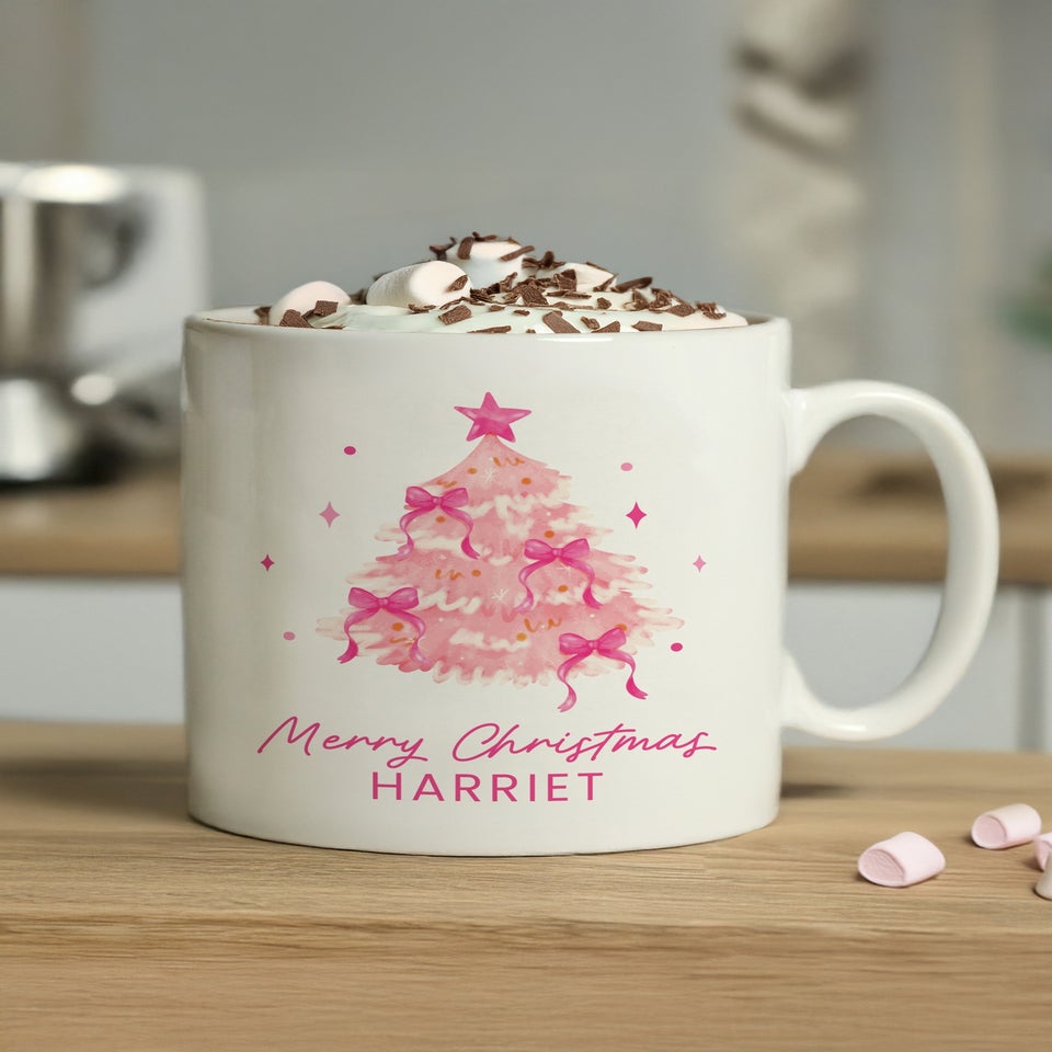 Personalised Memento Company White Pink Christmas Tree Mug