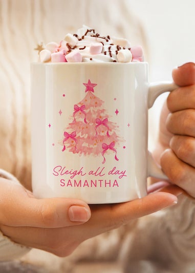 Personalised Memento Company White Pink Christmas Tree Mug