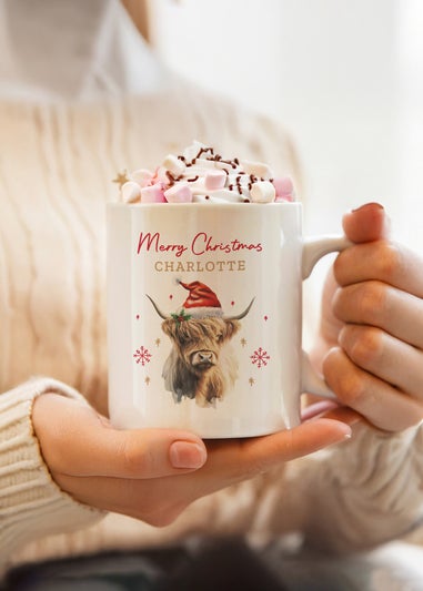 Personalised Memento Company White Highland Cow Christmas Mug
