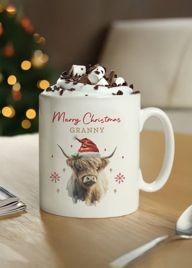 Personalised Memento Company White Highland Cow Christmas Mug