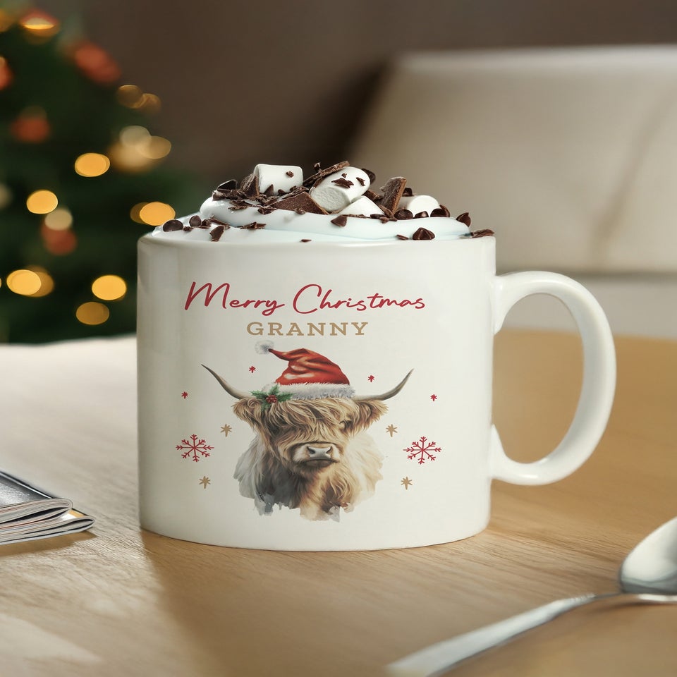 Personalised Memento Company White Highland Cow Christmas Mug