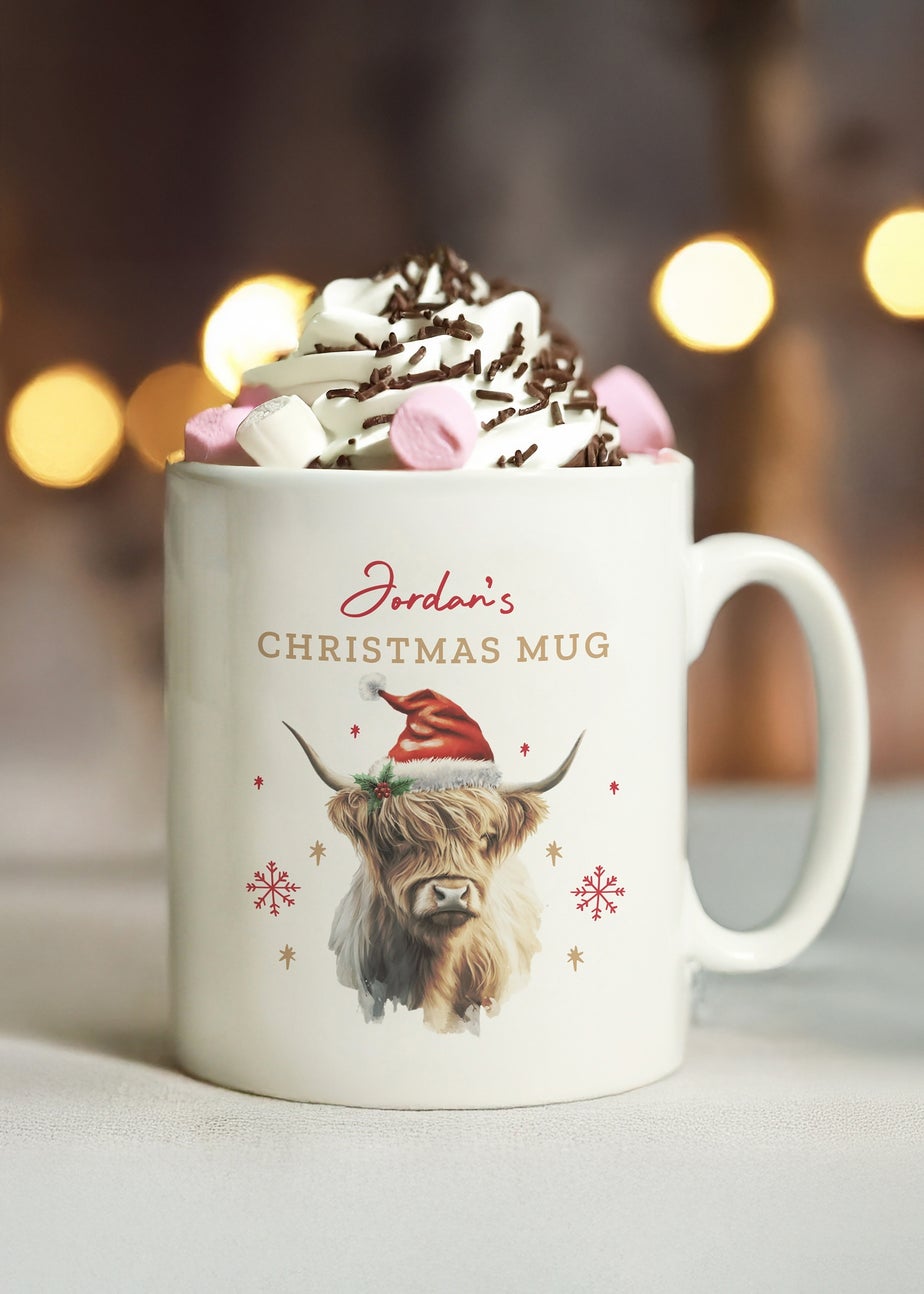 Personalised Memento Company White Highland Cow Christmas Mug