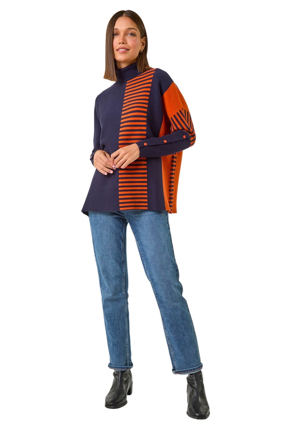 Roman Midnight Blue Stripe Colour Block Jumper
