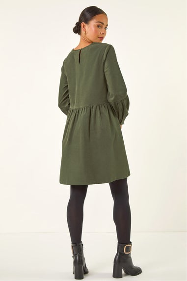 Roman Khaki Petite Cord Cotton Mini Dress