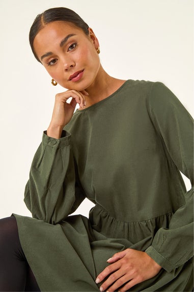 Roman Khaki Petite Cord Cotton Mini Dress
