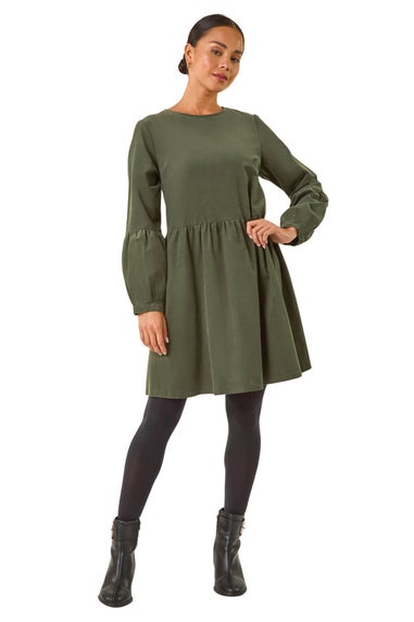 Roman Khaki Petite Cord Cotton Mini Dress