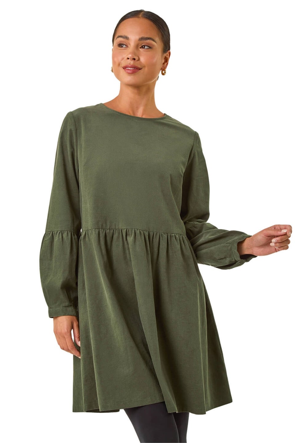 Roman Khaki Petite Cord Cotton Mini Dress