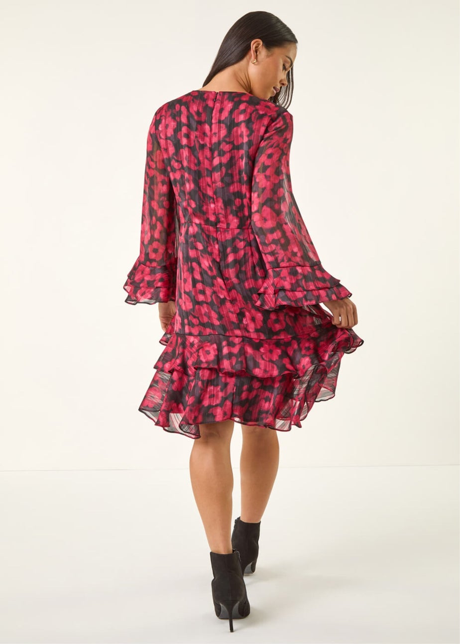 Roman Black Petite Paisley Print Frill Dress