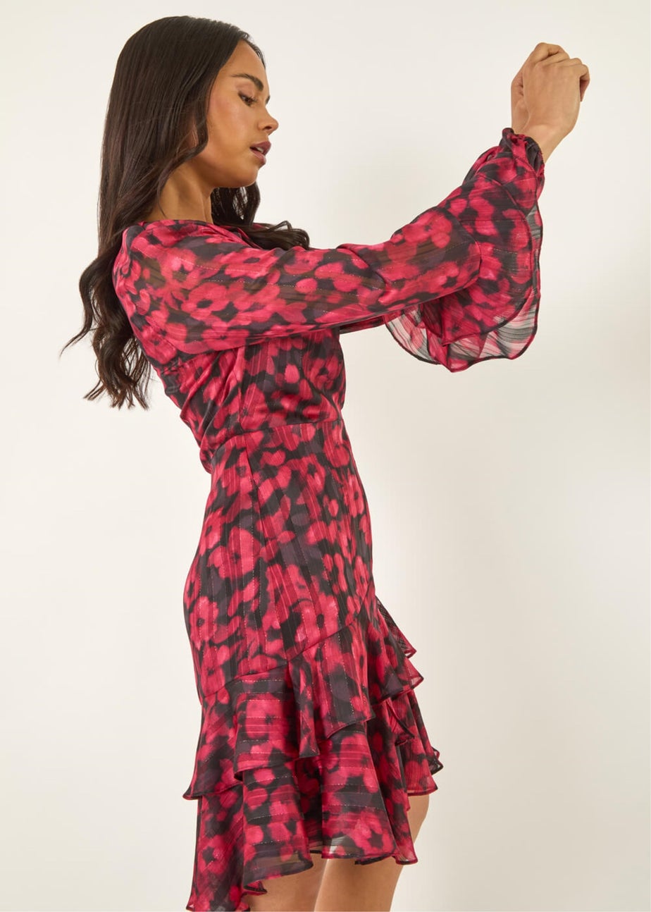 Roman Black Petite Paisley Print Frill Dress